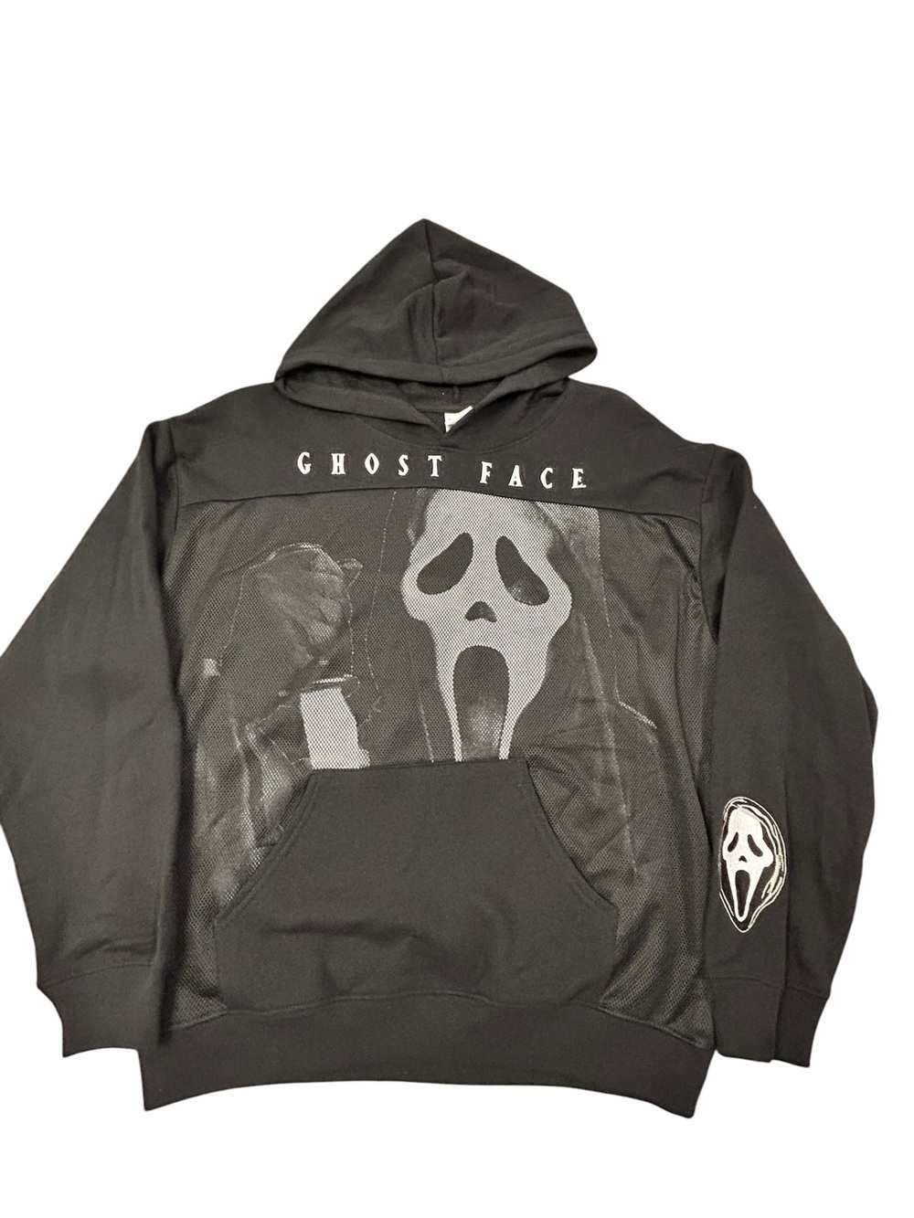 Ghost Face Graphic Black Scream Horror Hoodie NWT Men’s L Mesh Roo Pocket